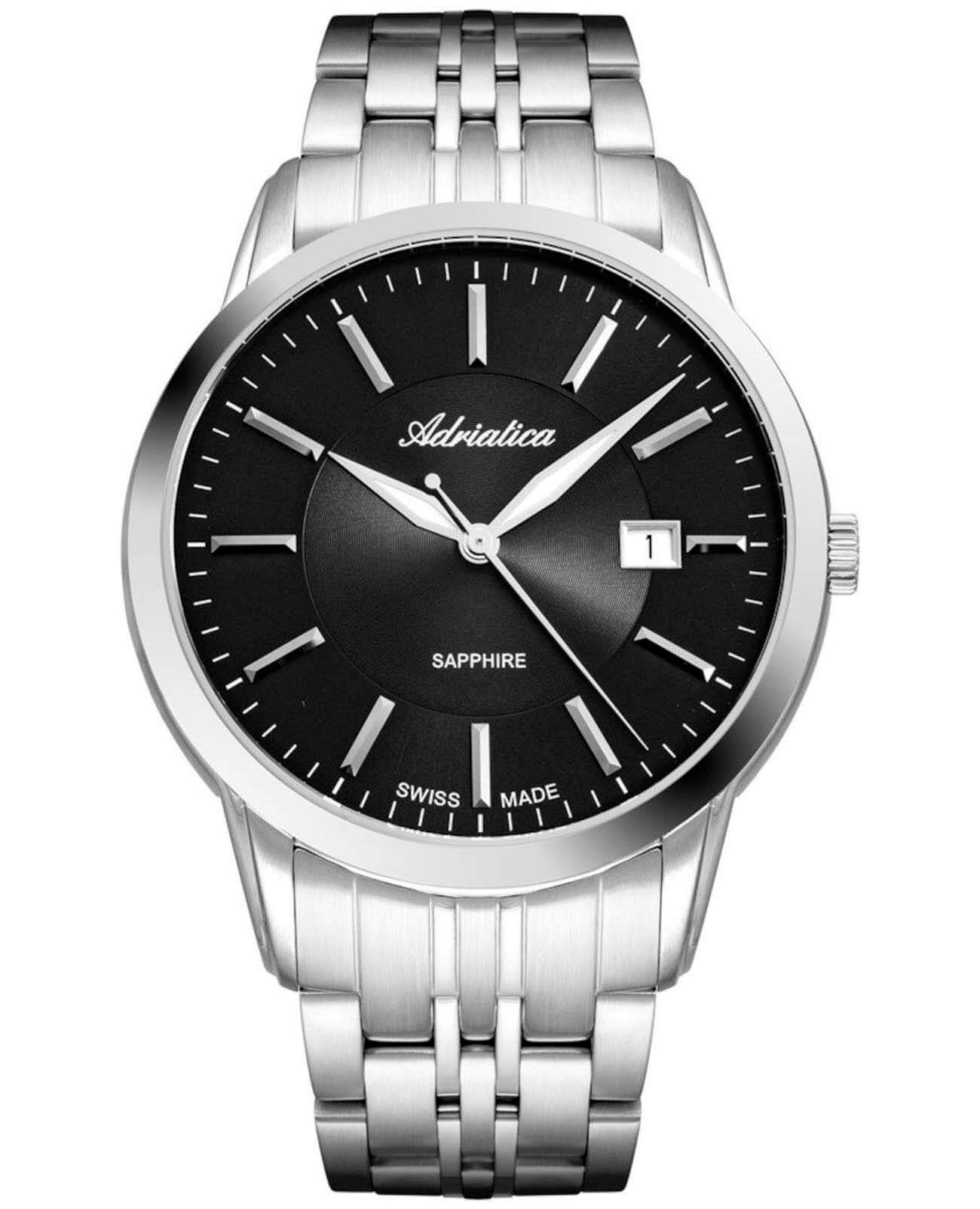 Adriatica Adriatica A8306.5114Q  A8306.5114Q кварцевые мужские часы черный циферблат, браслет нержавеющая сталь — вид спереди