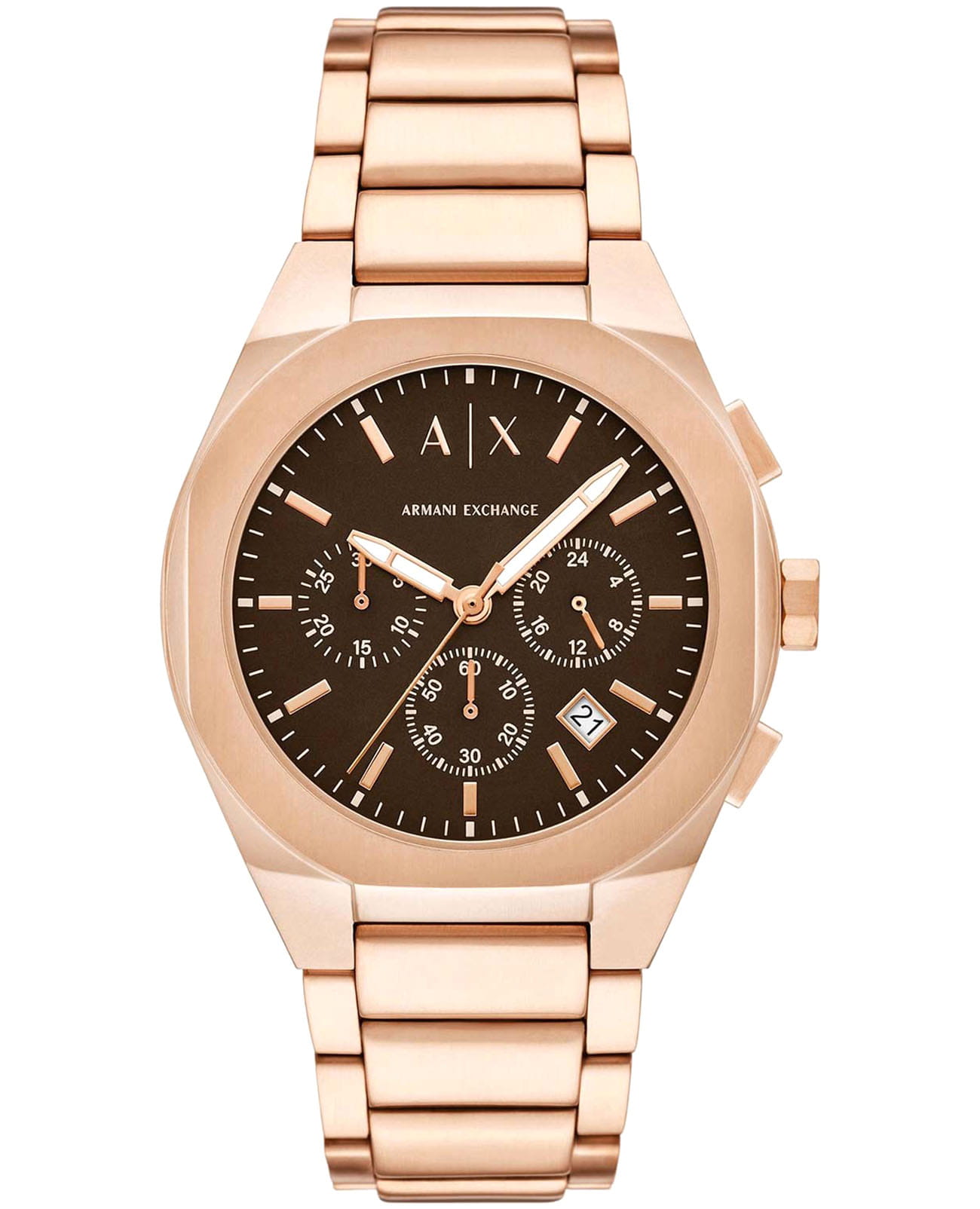 Armani Exchange Armani Exchange Rafael AX4188  AX4188 кварцевые мужские часы коричневый циферблат, браслет нержавеющая сталь с ip-покрытием — вид спереди