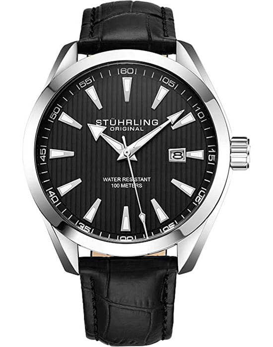 Stuhrling Stuhrling Symphony 3953L.1  3953L.1 кварцевые мужские часы черный циферблат, браслет кожаный — вид спереди