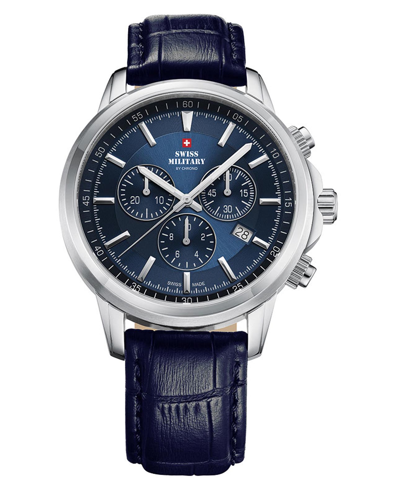 Swiss Military by Chrono Swiss Military by Chrono SM34052.13  SM34052.13 кварцевые мужские часы синий циферблат, браслет кожаный — вид спереди