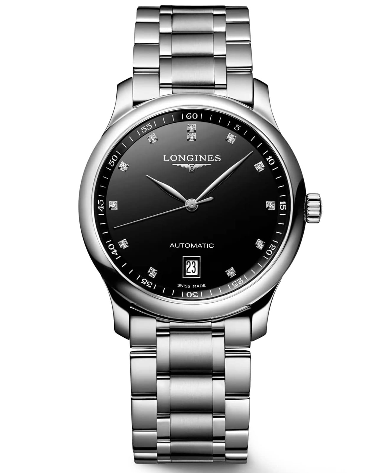 Longines Longines Master Collection L2.628.4.57.6  L26284576 механические женские часы черный циферблат, браслет нержавеющая сталь — вид спереди