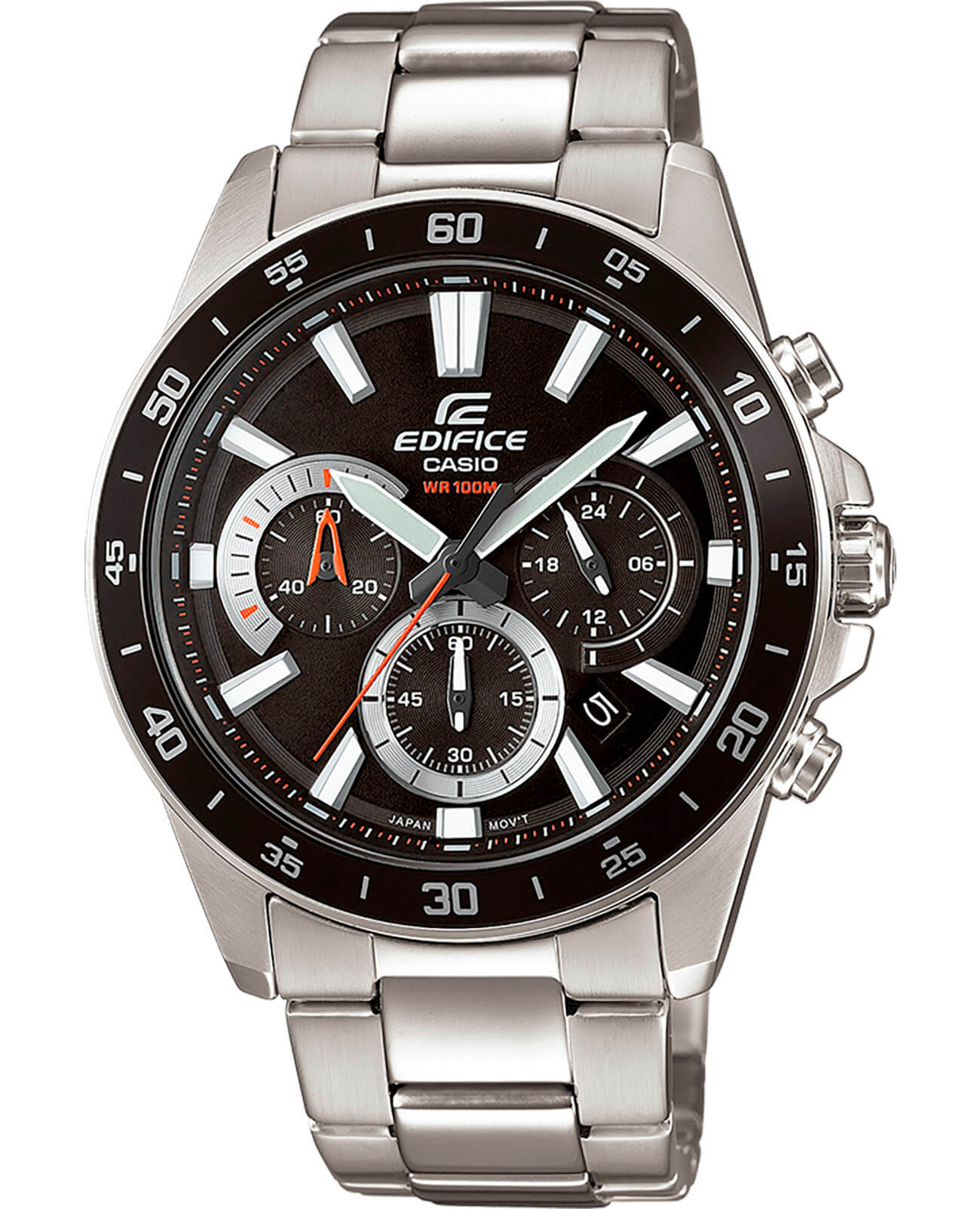 Casio Casio Edifice EFV-570D-1AVUEF EFV EFV-570D-1AVUEF кварцевые мужские часы черный циферблат, браслет нержавеющая сталь — вид спереди
