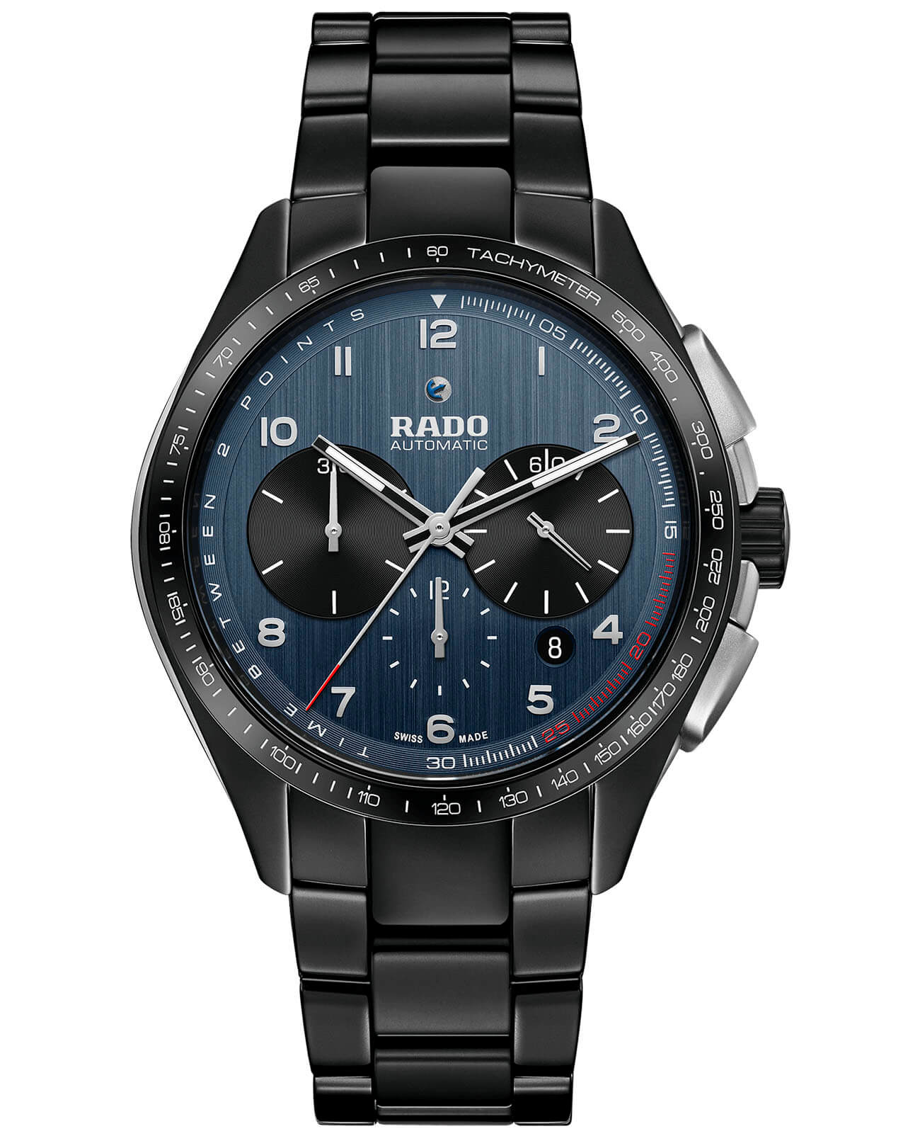 Rado Rado Hyperchrome Match Point Automatic Chronograph R32525202 Automatic R32525202 механические мужские часы синий циферблат, браслет высокотехнологичная керамика — вид спереди