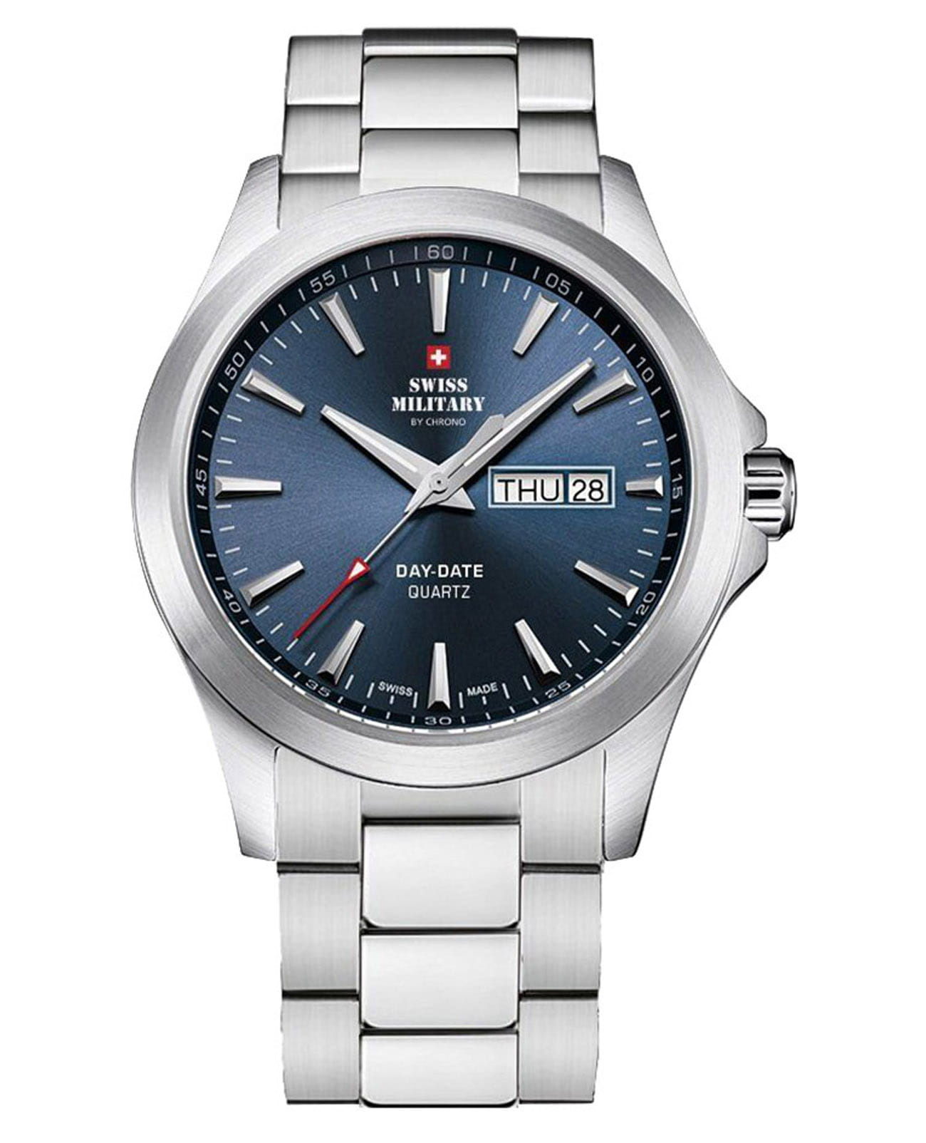 Swiss Military by Chrono Swiss Military by Chrono Day Date SMP36040.24  SMP36040.24 кварцевые мужские часы синий циферблат, браслет нержавеющая сталь — вид спереди