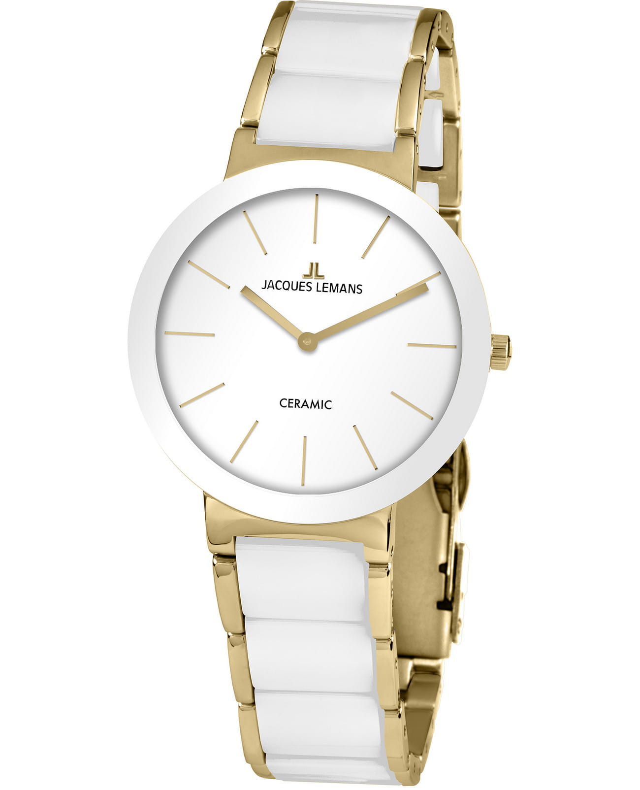 Jacques Lemans Jacques Lemans High Tech Ceramic 42-7F  42-7F кварцевые женские часы белый циферблат, браслет керамика — вид спереди