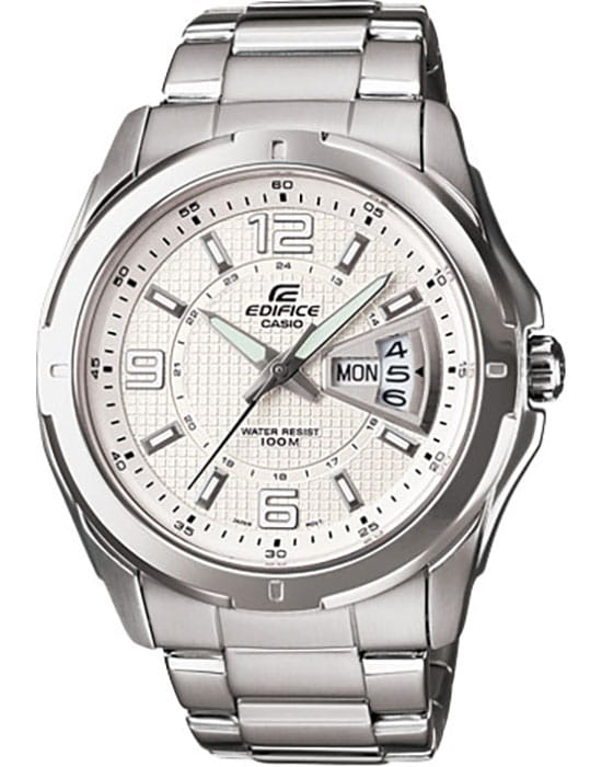 Casio Casio Edifice EF-129D-7A EF EF-129D-7A кварцевые мужские часы белый циферблат, браслет нержавеющая сталь — вид спереди