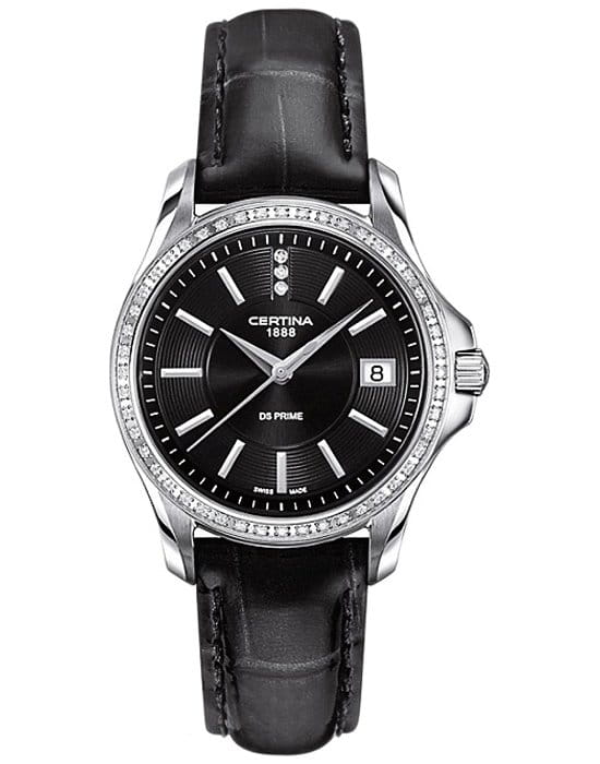 Certina Certina DS Prime Round C004.210.66.056.00  C0042106605600 кварцевые женские часы черный циферблат, браслет кожаный — вид спереди