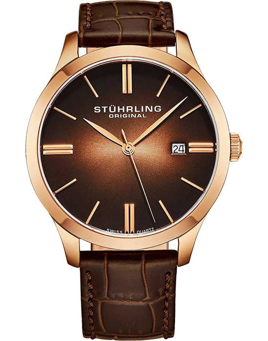 Stuhrling Stuhrling Symphony 4014.3  4014.3 кварцевые мужские часы коричневый циферблат, браслет кожаный — вид спереди