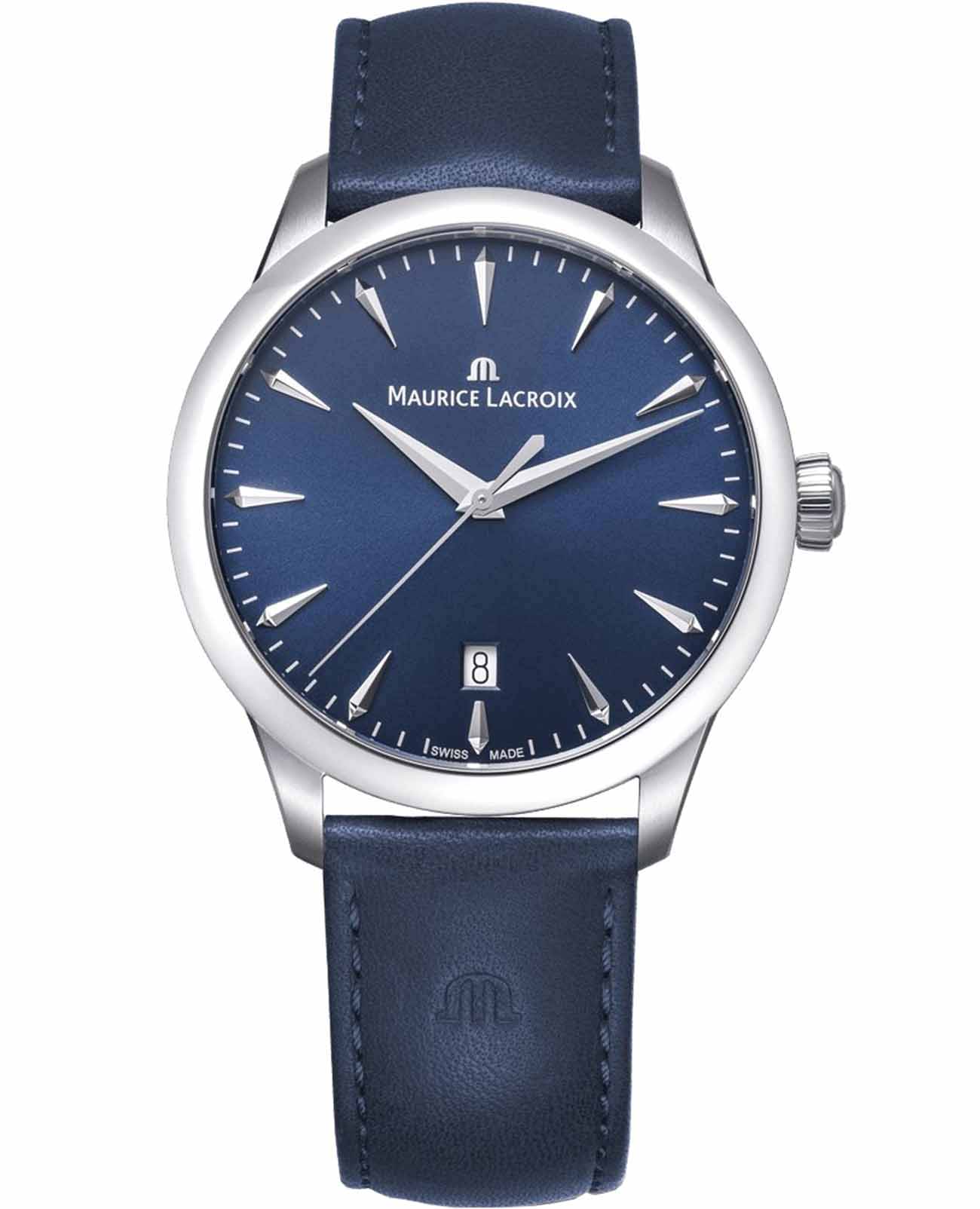 Maurice Lacroix Maurice Lacroix 1975 751007-SS001-430-4  751007-SS001-430-4 кварцевые мужские часы синий циферблат, браслет кожаный — вид спереди