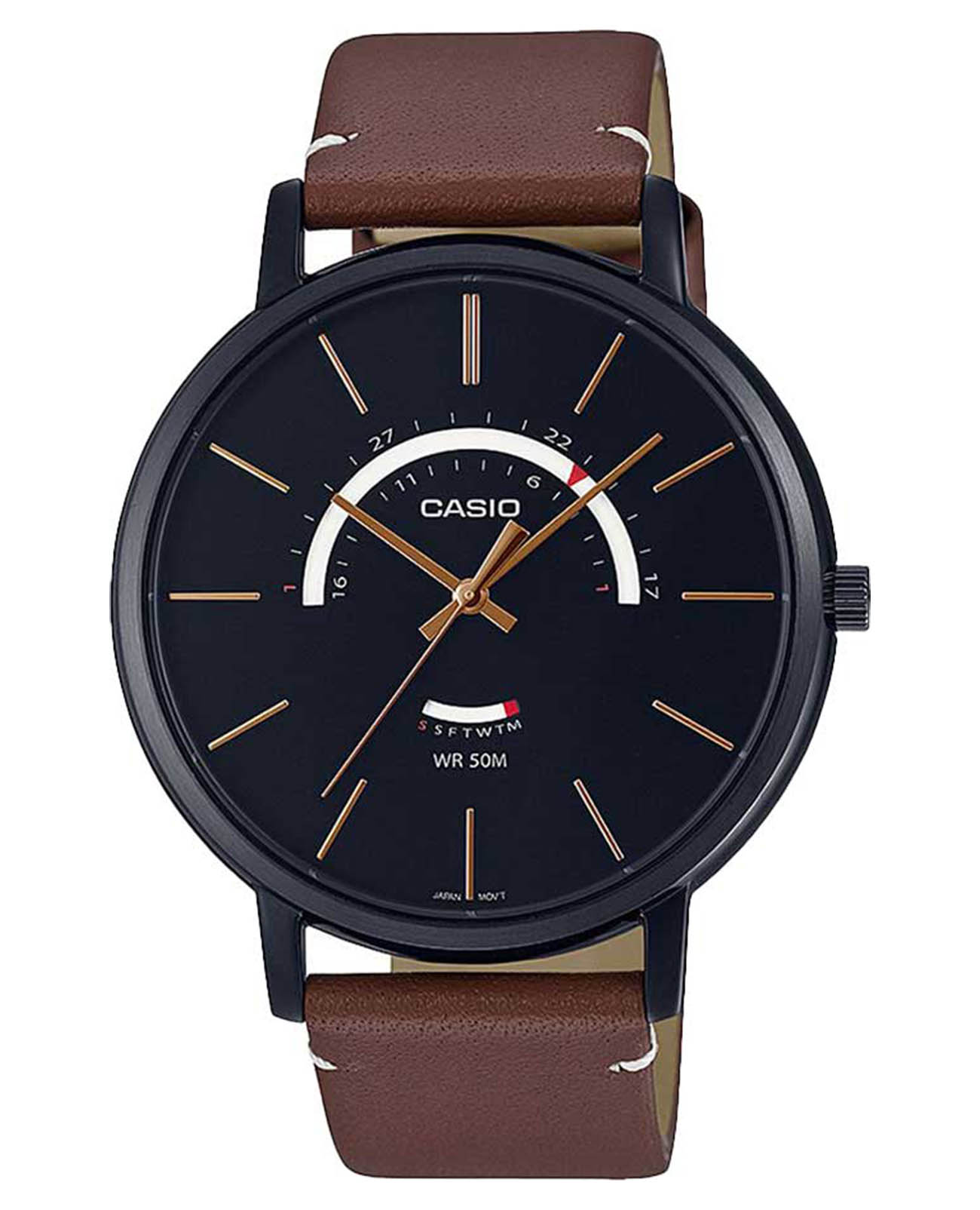 Casio Casio Collection MTP-B105BL-1A  MTP-B105BL-1A кварцевые мужские часы черный циферблат, браслет кожаный — вид спереди