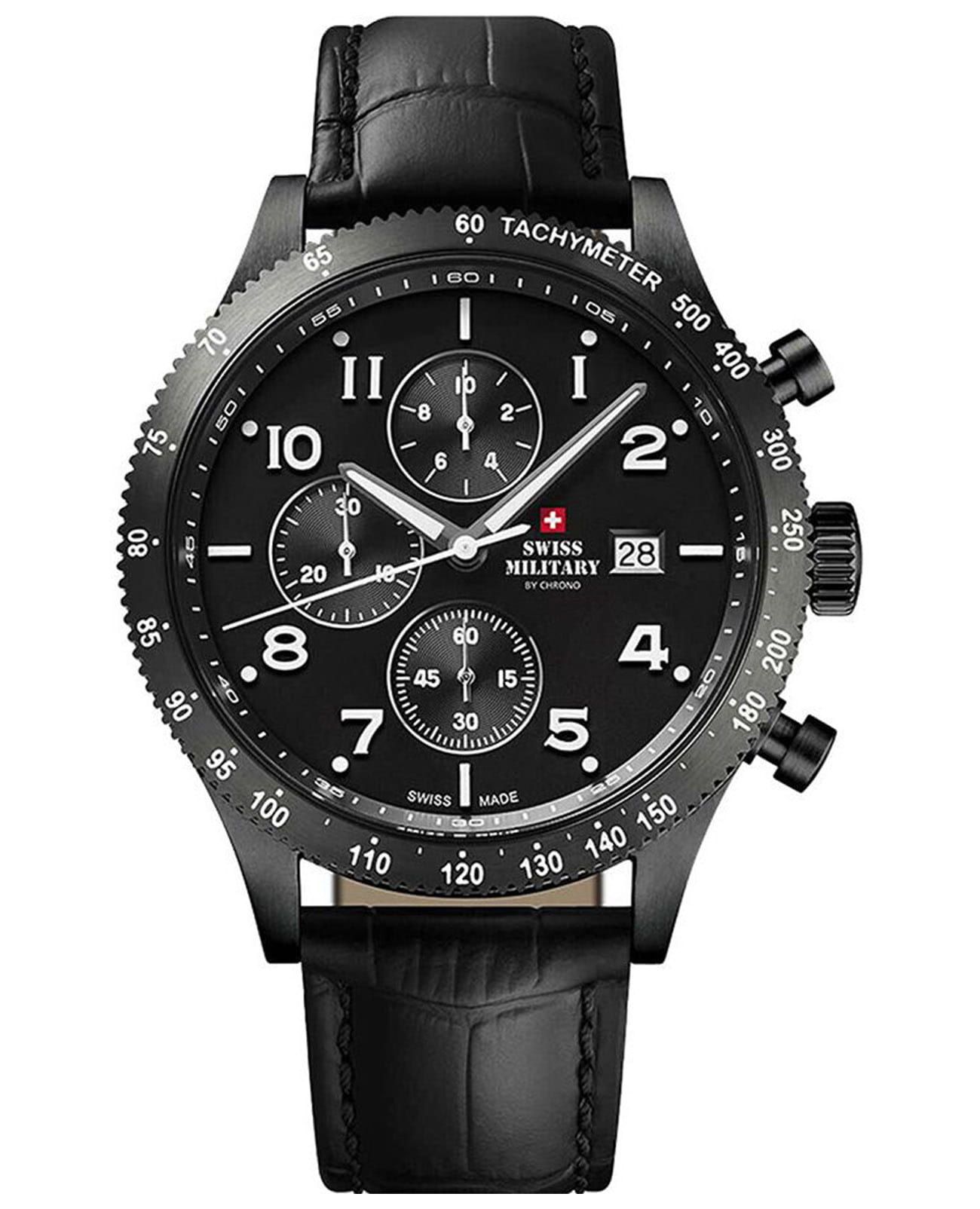 Swiss Military by Chrono Swiss Military by Chrono Sports SM34084.07  SM34084.07 кварцевые мужские часы черный циферблат, браслет кожаный — вид спереди