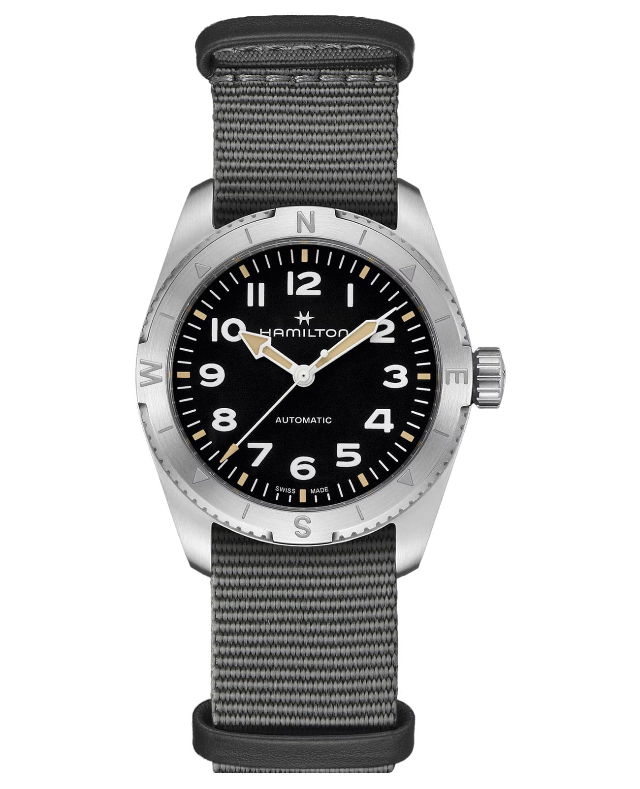 Hamilton Hamilton Khaki Field Expedition Auto H70225930  H70225930 механические женские часы черный циферблат, браслет тканевый — вид спереди