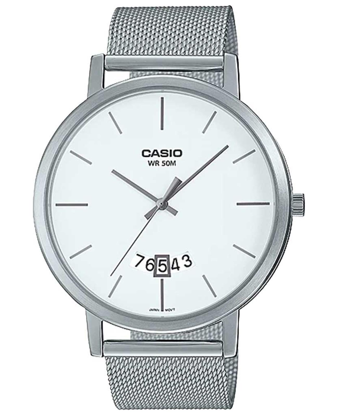 Casio Casio Collection MTP-B100M-7E  MTP-B100M-7E кварцевые мужские часы белый циферблат, браслет нержавеющая сталь — вид спереди
