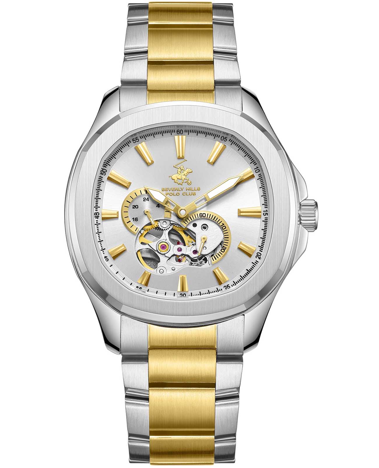 Beverly Hills Polo Club Beverly Hills Polo Club BP3728X.230  BP3728X.230 механические мужские часы белый циферблат, браслет нержавеющая сталь с pvd-покрытием — вид спереди