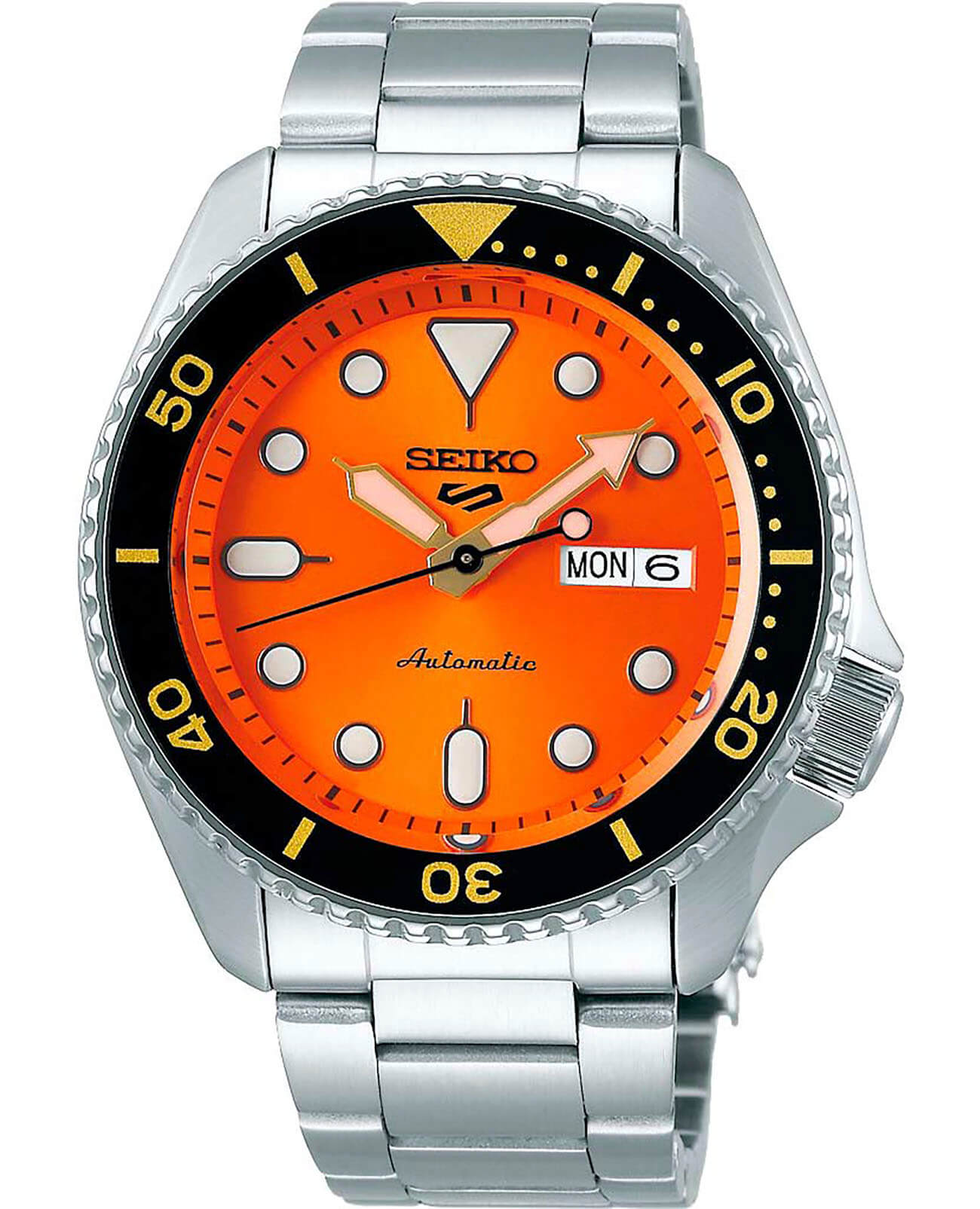 Seiko Seiko 5 Sports SRPD59K1  SRPD59K1 механические мужские часы черный циферблат, браслет нержавеющая сталь — вид спереди