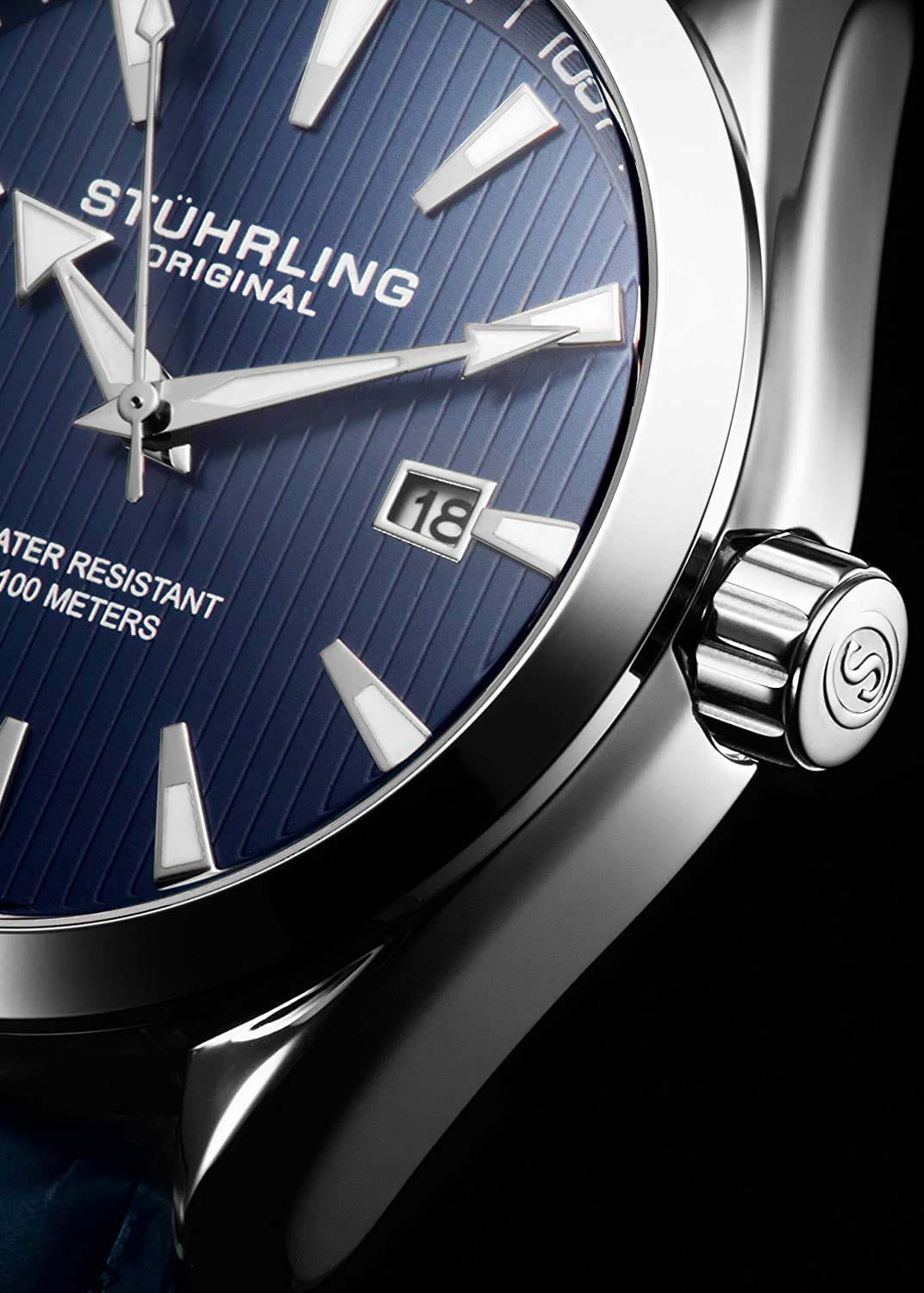 Stuhrling Stuhrling Symphony 3953L.2,  сша мужские часы на браслете кожаный боковой вид